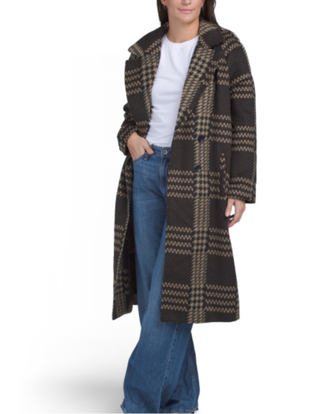 Avec Les FILLES Long Plaid Wool-Blend Coat